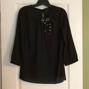 The Limited Black Jeweled 3/4 Sleeve Blouse